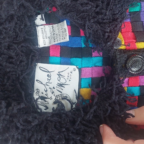 Michael Simon New York 90s Vintage Woven Stretch Cardigan Jacket Med - Picture 3 of 6